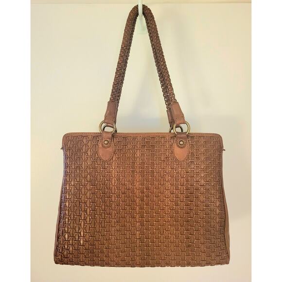 Leather Tote Bag Woven Brown Vintage Gorgeous Patina Excellent Condition - Picture 2 of 16